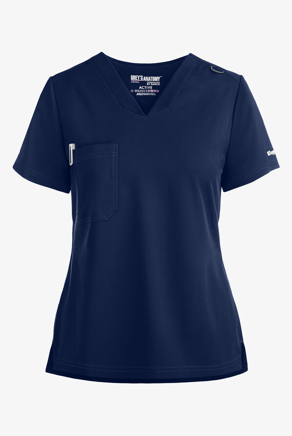 Grey's Anatomy by Barco Spandex STRETCH Bree Women's 1-Pocket Tuck In Scrub Top - Indigo - 1
