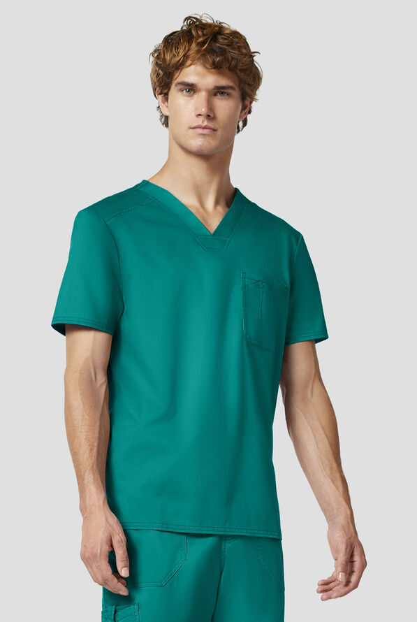 Camisa m&eacute;dica Cherokee Workwear Revolution con cuello en V y 1 bolsillo para hombre - Teal - 2