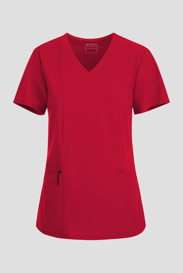 Infinity Pursuit Women's 3-Pocket STRETCH V-Neck Scrub Top - Cherry Pop - 1
