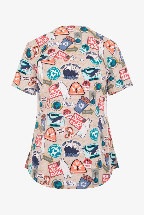 Cherokee Care For The Cause Awareness Women's 1-Pocket STRETCH V-Neck Print Scrub Top - null - 2