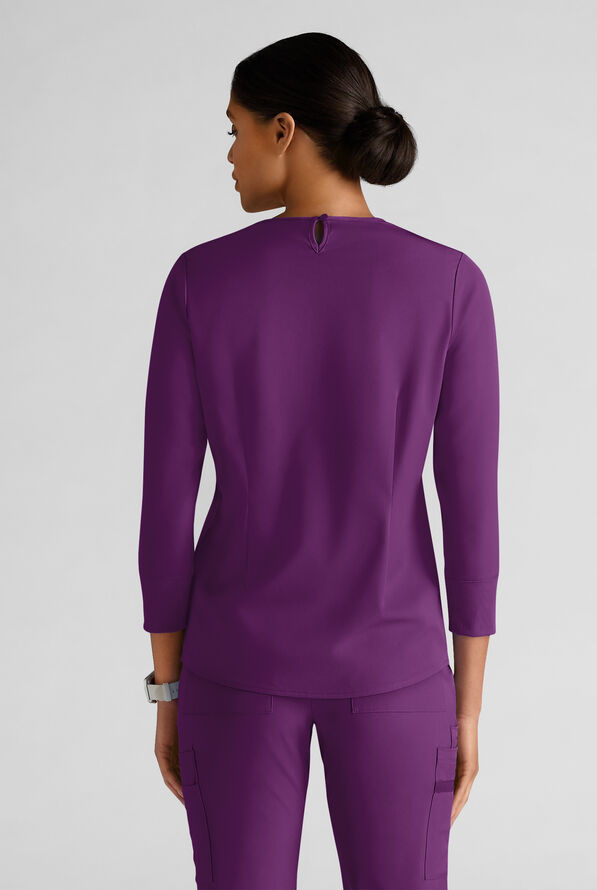 WhisperLite LYRA Women's 2-Pocket STRETCH 3/4" Sleeve Scrub Top - Eggplant - 2