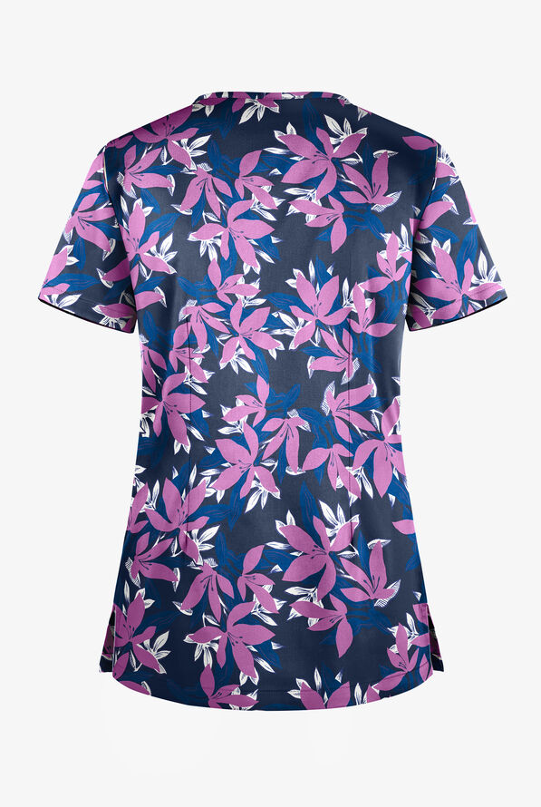 Blusa médica estampada UA Butter-Soft STRETCH Happy Morning Floral Navy con cuello en V y 1 bolsillo para mujer - null - 2