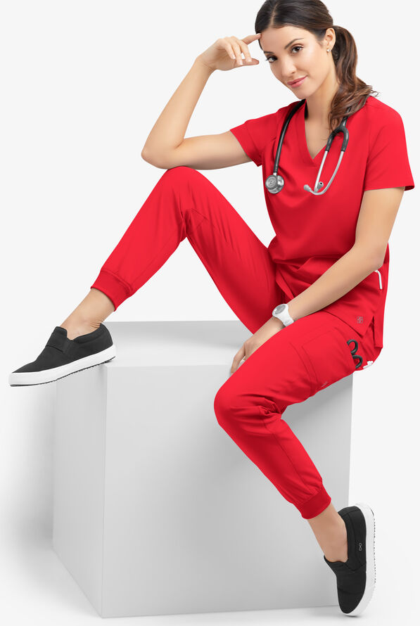 Easy STRETCH Mila Women's 7-Pocket Jogger Scrub Pants - Atomic Red - 2