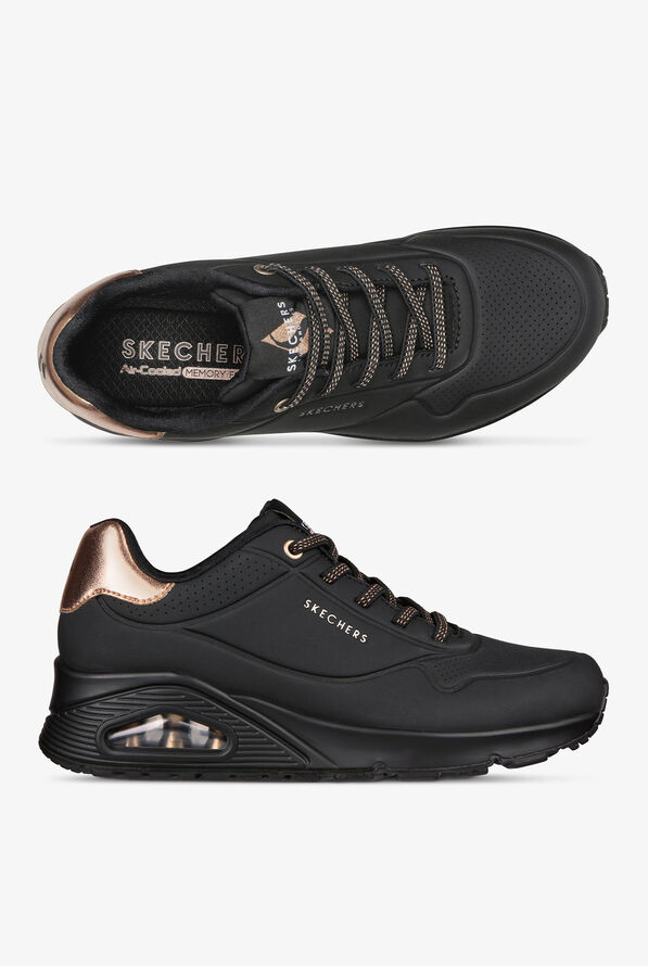 Skechers Street Women's UNO - SHIMMER AWAY Black/Rose Gold Athletic Lace Up Nursing Shoes - null - 1
