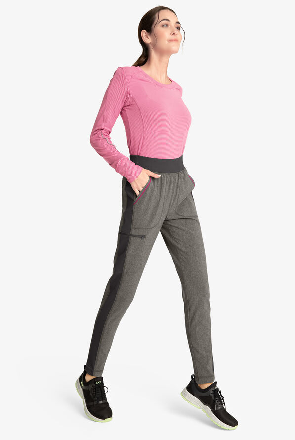 Cherokee Infinity Women's 5-Pocket STRETCH Yoga Cargo Scrub Pants - Heather Grey/Orchid Flower - 6