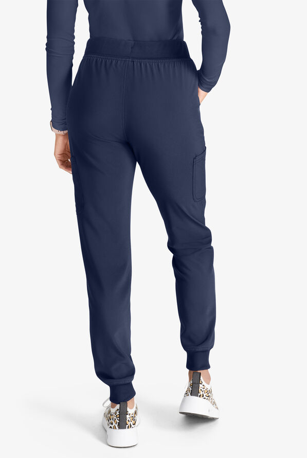 Cherokee Collection Women's 4-Pocket STRETCH Rib-Knit Waistband Cargo Jogger Scrub Pants - Navy - 3