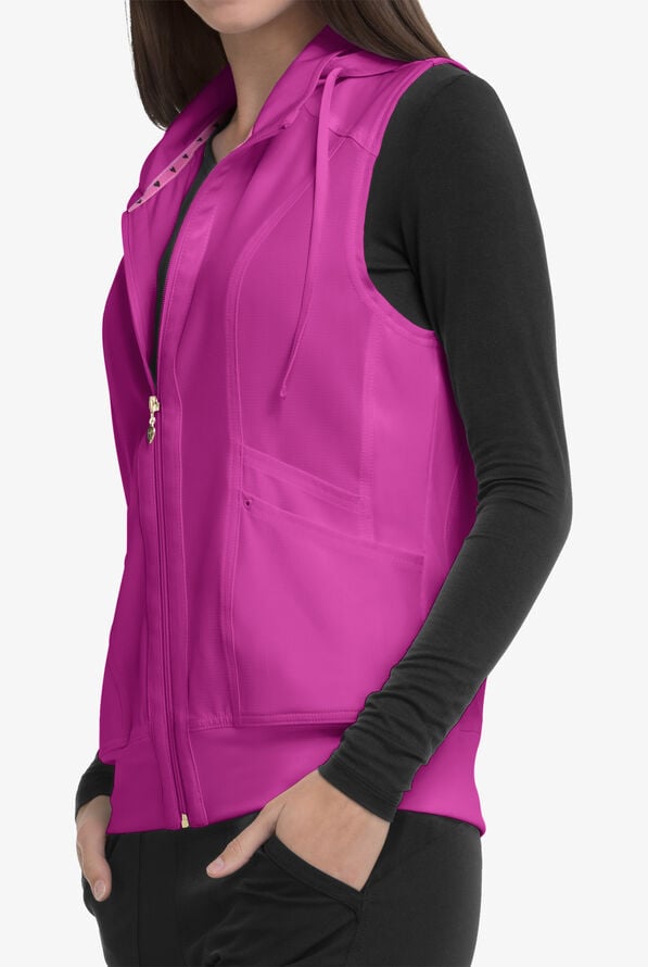 heartsoul Break On Through Women's 4-Pocket STRETCH With Removable Hoodie Scrub Vest - Berry Blast - 3