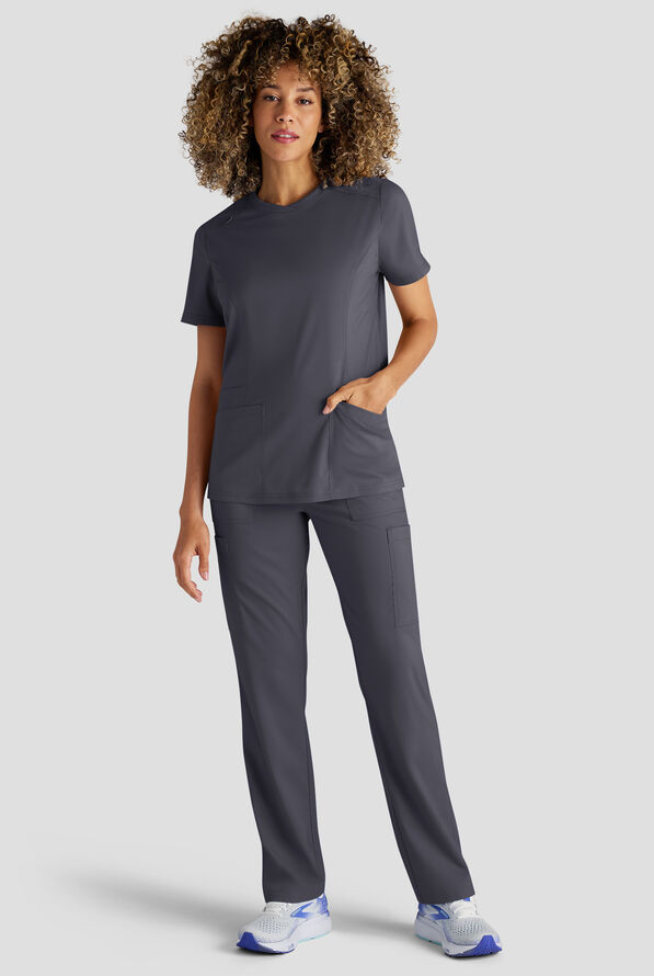 Butter-Soft STRETCH FLXTEK+ Women's 3-Pocket Crew Neck Scrub Top - Pewter - 5