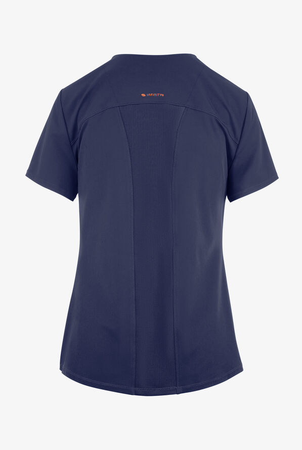 Infinity GNR8 Women's 1-Pocket STRETCH Rib-Knit Rounded V-Neck Scrub Top - Navy - 2