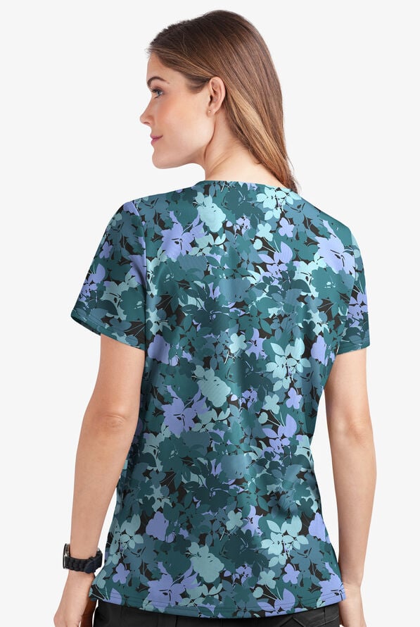 Tafford Active STRETCH Layered Floral Women's 2-Pocket V-Neck Print Scrub Top - null - 2