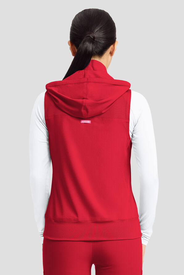 Med Couture Amp Women's 4-Pocket STRETCH Zip Front Removable Hoodie Scrub Vest - Solar Flare - 6