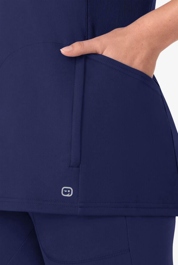 Wink Renew Knit Women's 4-Pocket STRETCH Rib-Knit Side Panel Raglan Sleeve V-Neck Scrub Top - Navy - 3