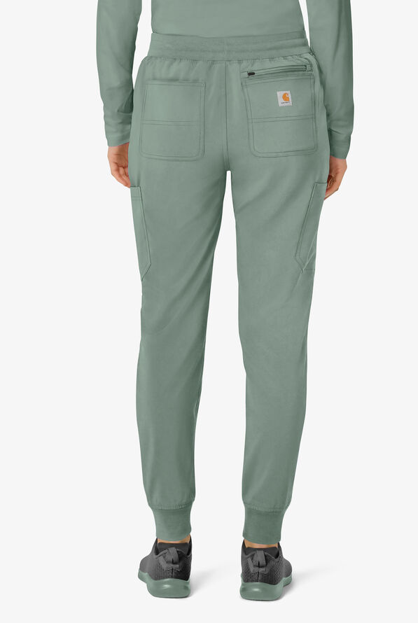 Carhartt Cross-Flex Force Women's 8-Pocket STRETCH Knit Cuff Cargo Jogger Scrub Pants - Green Slate - 2