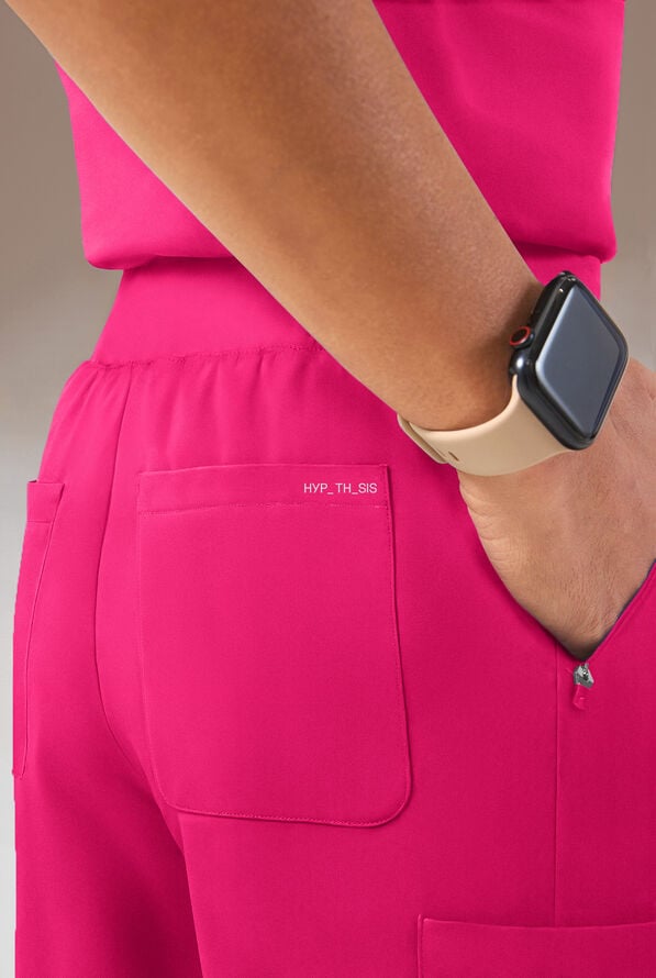 Hypothesis Y-Band Women's 6-Pocket Yoga-Style Knit Waist Wide Leg Scrub Pant - Reactive Pink - 5