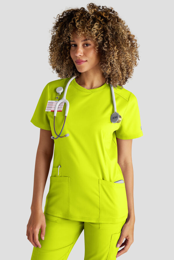 Butter-Soft STRETCH FLXTEK+ Women's 3-Pocket Crew Neck Scrub Top - Lime Crush - 1