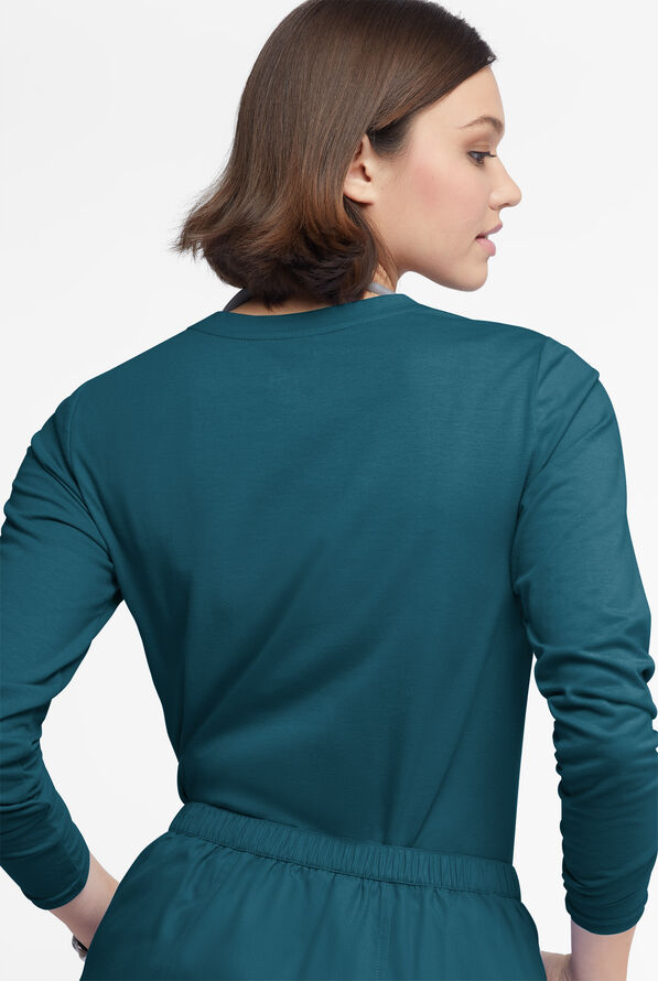 Butter-Soft Originals Women's STRETCH Cotton-Rich Long Sleeve Crew Neck Knit Underscrub - Caribbean Blue - 3