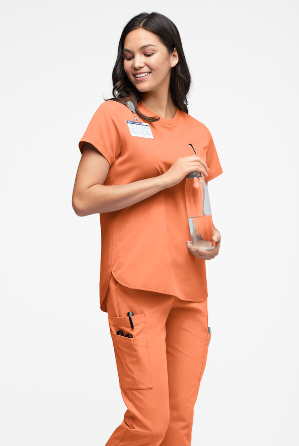 ReSurge Citrine Women's 1-Pocket Crew Neck Tuck In / Wear Out Scrub Top - Coral Haze - 3
