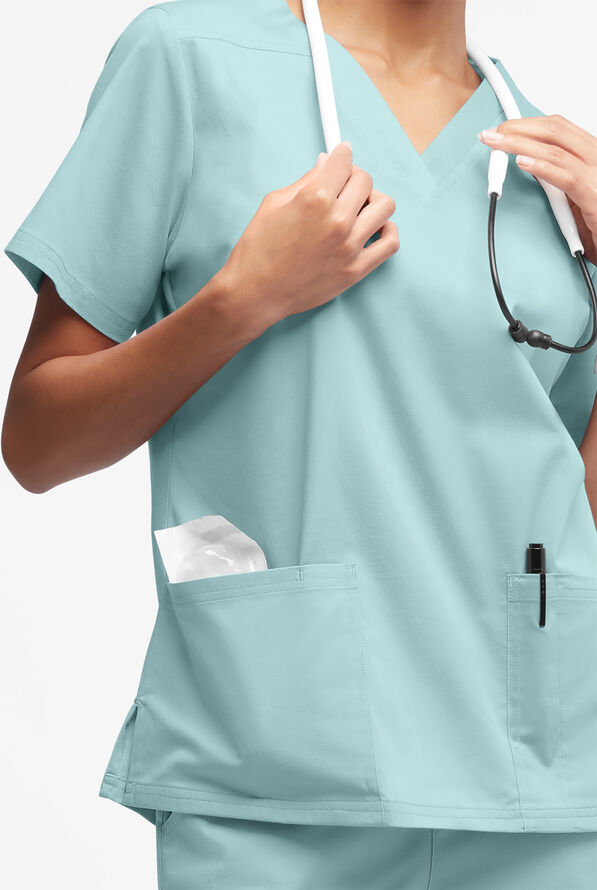Butter-Soft STRETCH Women's 4-Pocket V-Neck Scrub Top - Salt Blue - 2