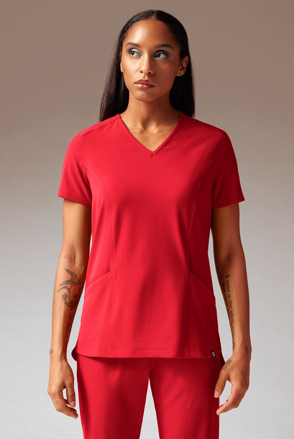 Blusa médica Hypothesis Meta-Base 2 con cuello en V y 2 bolsillos para mujer - Hemoglobin - 1