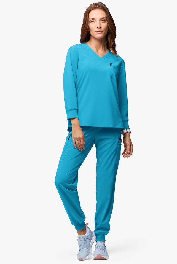 Easy STRETCH Women's Josie 2-Pocket Relaxed 3/4" Sleeve Scrub Top - Turquoise - 4