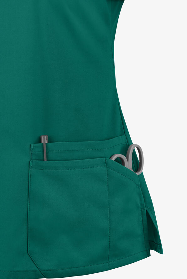 Blusa m&eacute;dica Dickies EDS Signature de corte contempor&aacute;neo con cuello en V y 6 bolsillos para mujer - Hunter - 3