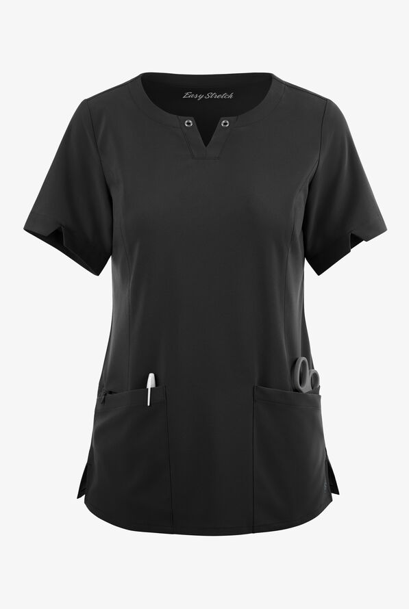 Blusa médica Easy STRETCH Amber con cuello con muesca y 4 bolsillos para mujer - Onyx Black - 1