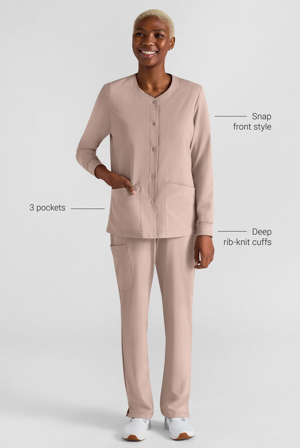 Chaqueta m&eacute;dica Easy STRETCH con botones a presi&oacute;n y 3 bolsillos para mujer - Mocha Meringue - 3