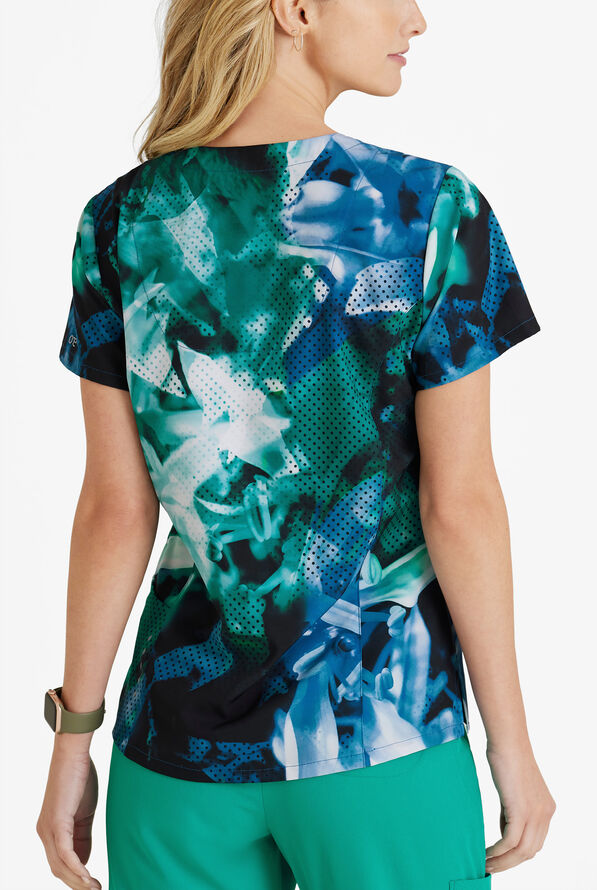 Barco One Petal Radiance Women's 4-Pocket STRETCH V-Neck Print Scrub Top - null - 3