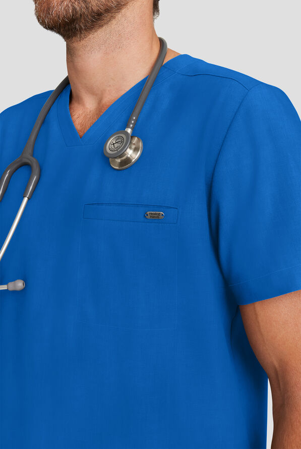 Camisa m&eacute;dica Healing Hands Quest STRET CH con cuello en V y 1 bolsillo para hombre - Royal - 3