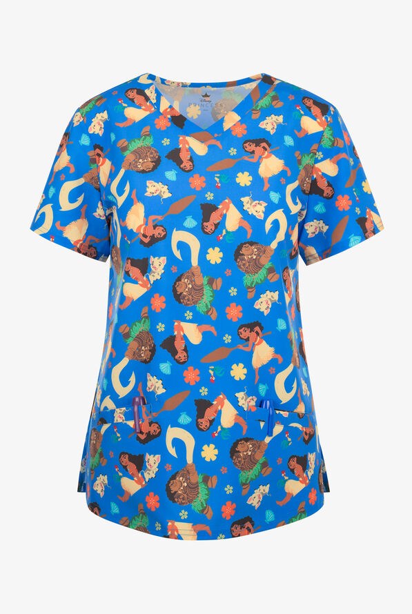 Disney's Moana Tropical by Funscrubs Women's 2-Pocket STRETCH V-Neck Print Scrub Top - null - 1