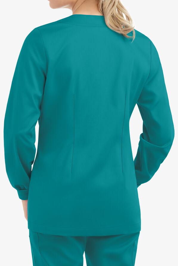 Chaqueta m&eacute;dica manga larga UA Butter-Soft STRETCH con botones a presi&oacute;n y 2 bolsillos para mujer - Teal - 4