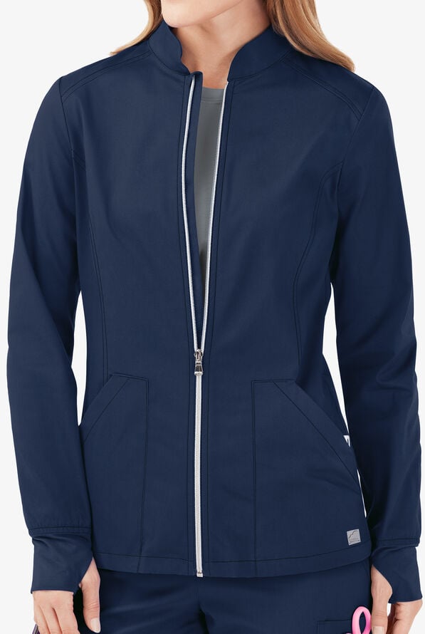 Butter-Soft STRETCH Women's 3-Pocket Zip Front Scrub Jacket - Navy - 2