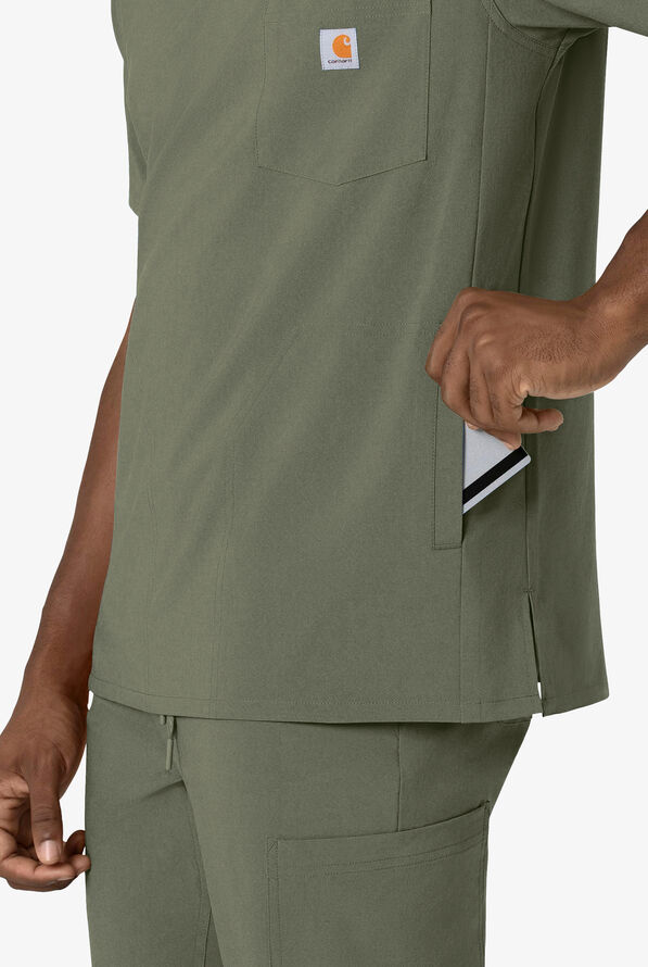 Carhartt Cross-Flex Men's 3-Pocket STRETCH V-Neck Scrub Top - Olive - 3