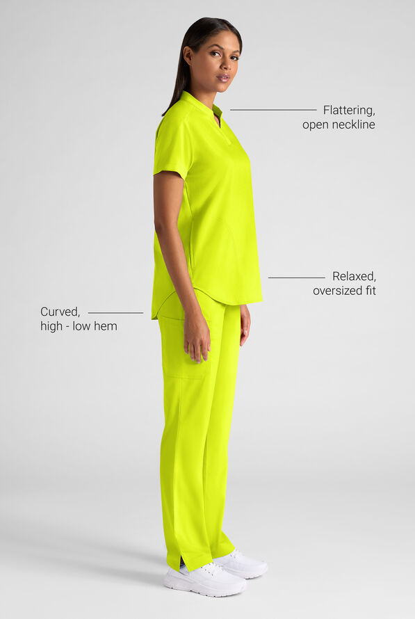 Butter-Soft STRETCH FLXTEK+ Women's 2-Pocket Oversized Henley Scrub Top - Lime Crush - 3