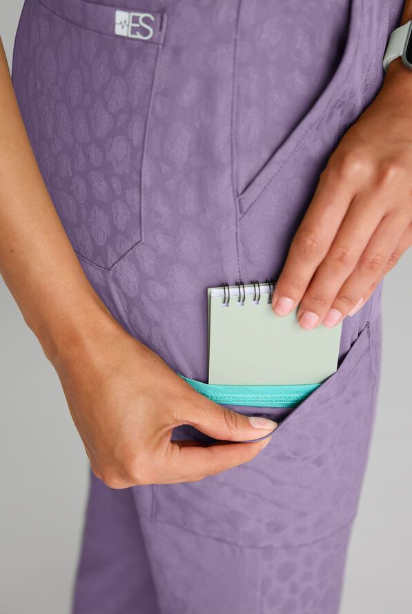 Easy STRETCH Olivia Women's Jacquard 7-Pocket Slim Leg Jogger Scrub Pant - Purple Dusk - 3