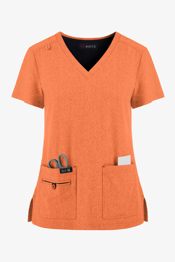 Blusa médica koi Basics Becca con cuello en V y 4 bolsillos para mujer - Heather Apricot - 1