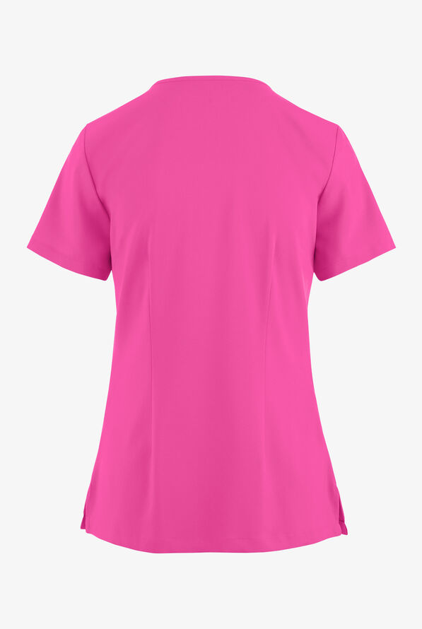 Easy STRETCH Gisele Women's 4-Pocket Lace Up V-Neck Scrub Top - Glam Pink - 4