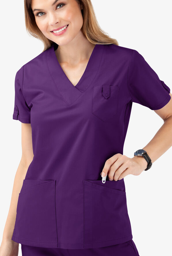 Butter-Soft STRETCH Women's 6-Pocket V-Neck Scrub Top - Eggplant - 5