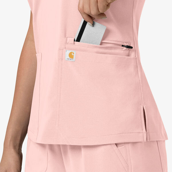 Carhartt Cross-Flex Force Women's 3-Pocket STRETCH Knit Panel Scrub Top - Soft Rose - 3