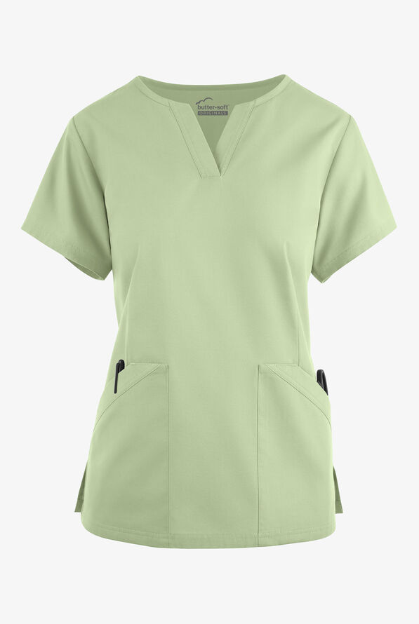 Butter-Soft Originals Women's 4-Pocket Notch Neck Scrub Top - Spring Mint - 1