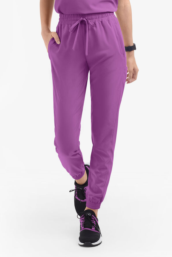Easy STRETCH Kourtney Women's 5 Pocket Modern Slim Leg Jogger Scrub Pants - Petite - Purple Swirl - 1