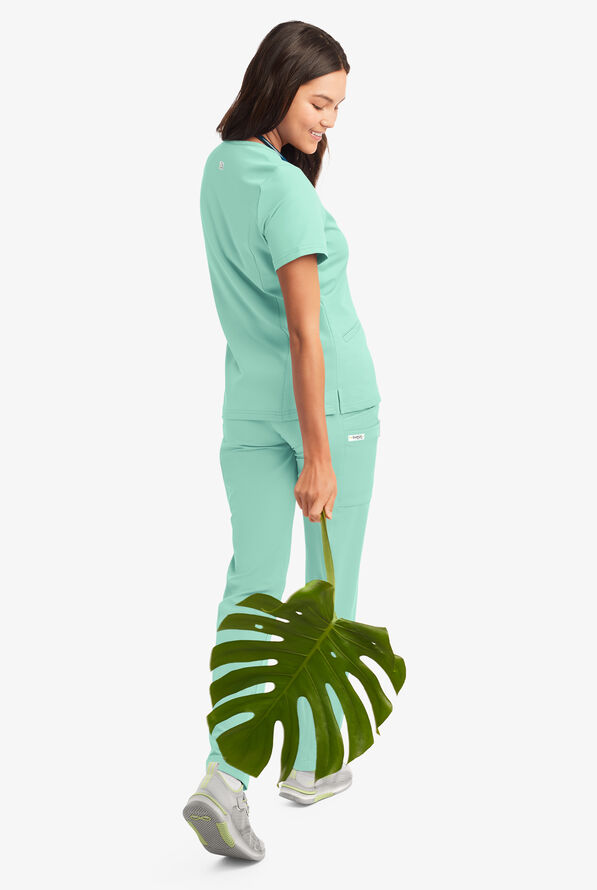 Butter-Soft Women's 5-Pockets Faux Wrap Scrub Top **Slightly IRREGULAR** - Beachside Blue - 3