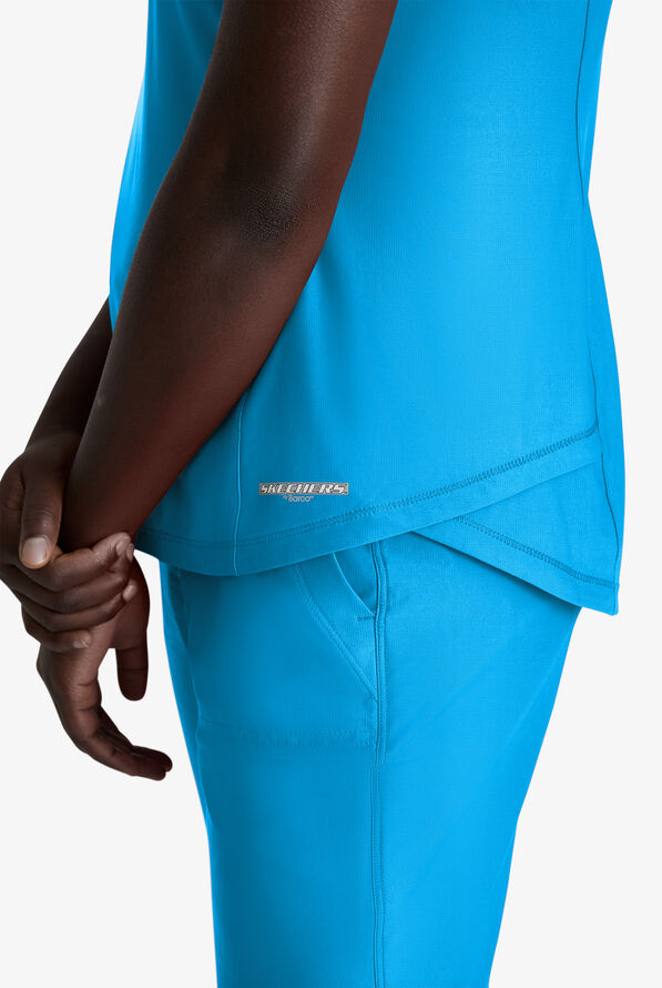 Skechers by Barco Slip-ins Flow Women's 1-Pocket STRETCH Tulip Hem Tuck In V-Neck Scrub Top - Bold Azure - 2