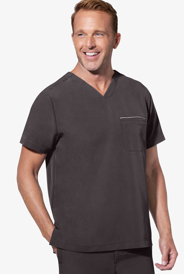Camisa m&eacute;dica Healing Hands 360 Spencer STRETCH con cuello en V y 1 bolsillo para hombres - Pewter - 2