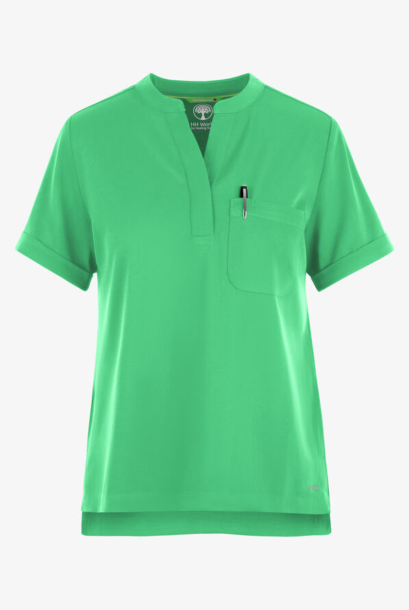 HH Works by Healing Hands Macy Women's 1-Pocket STRETCH Mandarin Collar Tuck In Scrub Top - Surreal Green - 1
