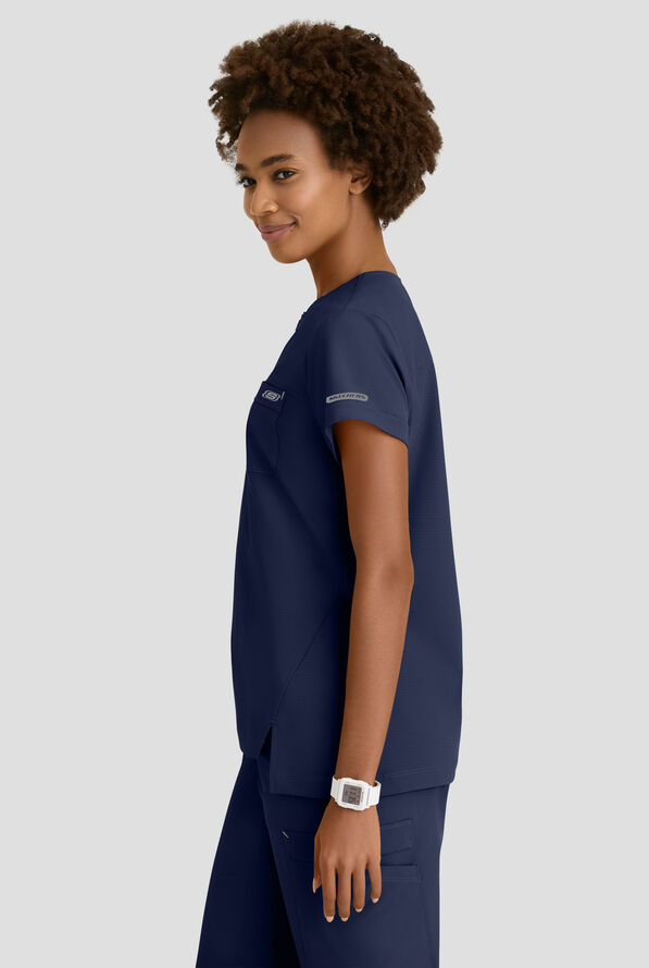 Blusa m&eacute;dica Skechers by Barco MotionTech Trek STRETCH con cuello redondo con cremallera y 2 bolsillos para mujer - Navy - 3