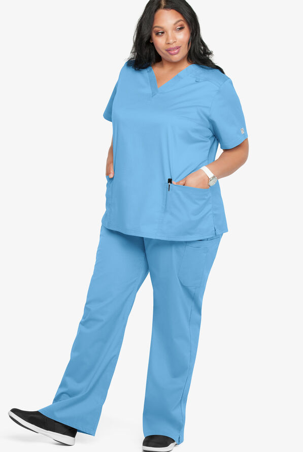 Butter-Soft STRETCH Women's 4-Pocket V-Neck Scrub Top - Blue Oasis - 5