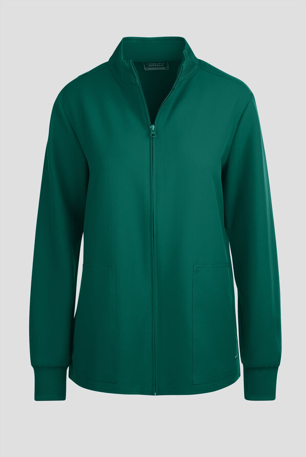 Cherokee Workwear Originals Ultra Women's 2-Pocket Crew Neck Zip Front Scrub Jacket - Hunter - 1