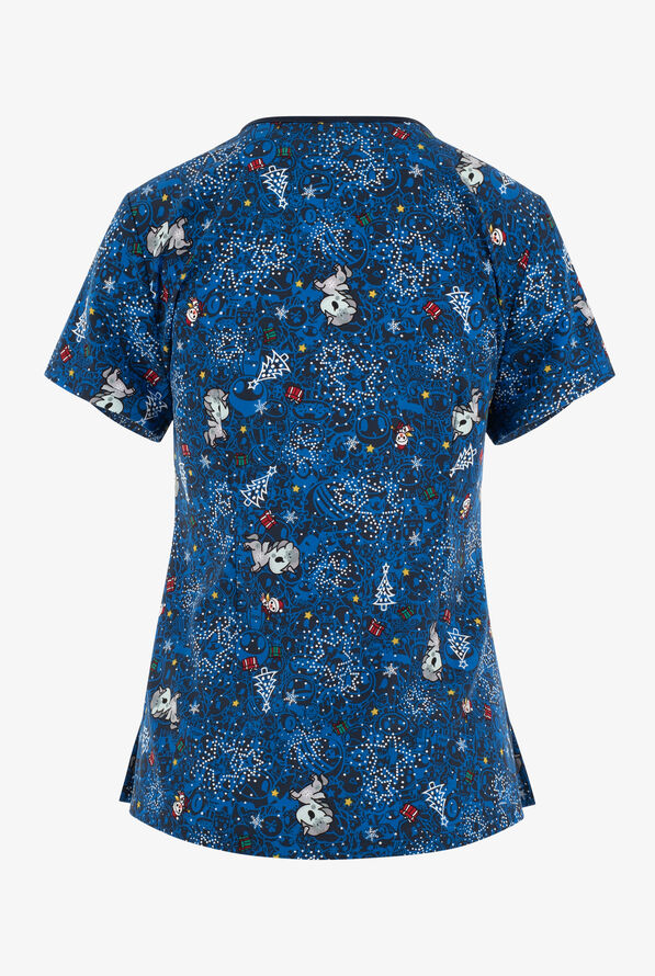 koi tokidoki Sparkling Holiday Unicorn Christmas Women's 3-Pocket STRETCH Print Scrub Top - null - 2