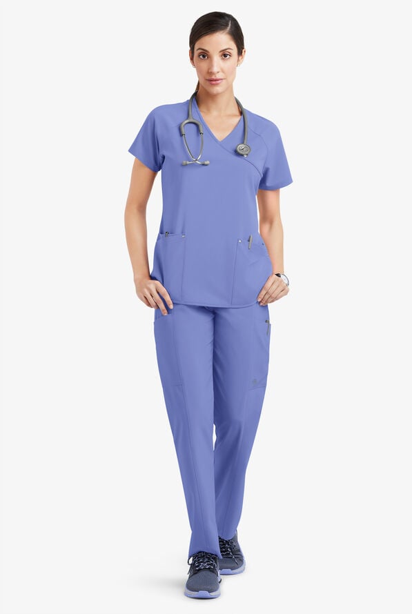 Blusa m&eacute;dica Easy STRETCH Cara con mangas ragl&aacute;n y 4 bolsillos para mujer - Ceil Blue - 2